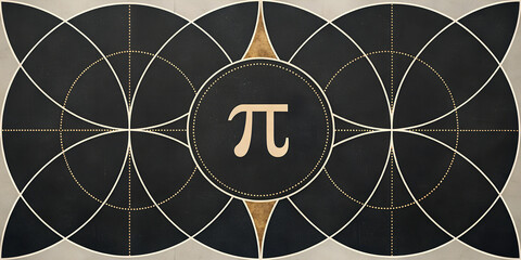 Elegant Pi symbol with geometric golden lines on a dark background, representing mathematics, science, and symmetry in a modern design.