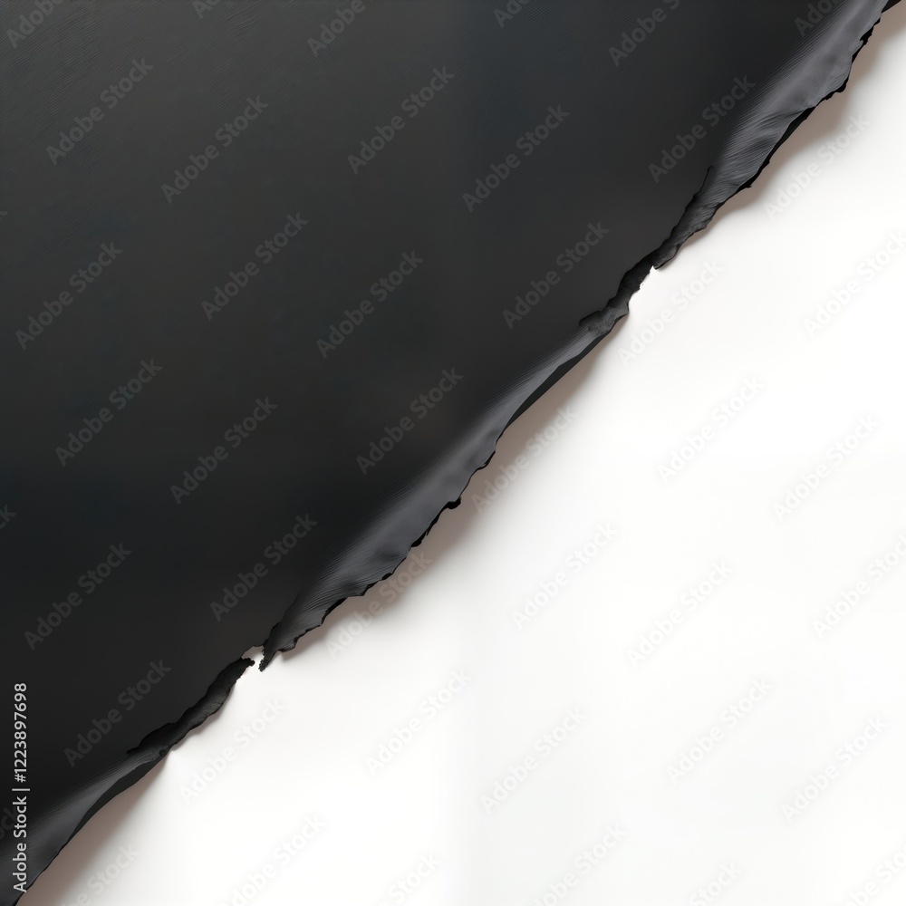 Poster abstract black paper cutout design element torn at corner. ripped black paper on white background. c