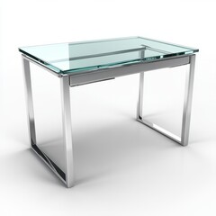 Sleek glass-top desk with a modern metal frame.