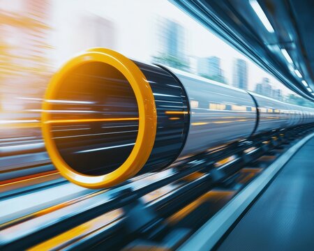A live stream of a hyperloop train traveling through scenic landscapes.