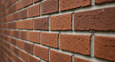 Close-up of classic red brick wall texture with clean, uniform grout lines and rich, earthy tones
