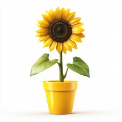 Obraz premium A single sunflower in a yellow pot, bright and cheerful.