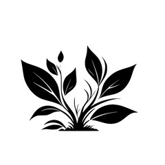 Elegant Black and White Plant Silhouette: Botanical Vector Illustration