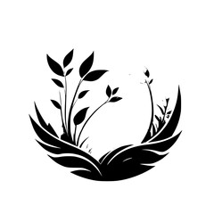 Monochrome Botanical Illustration: Elegant Plant Silhouette in Black and White.  A minimalist floral design, perfect for nature-themed projects and decor.