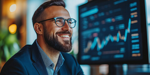 business professional  interactive touchscreen display  financial charts data