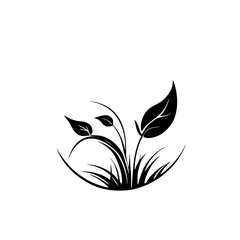 Fototapeta premium Elegant Black and White Floral Design: Minimalist Plant Leaves and Grass Vector Illustration