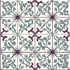 Fototapeta premium A decorative tile pattern featuring floral motifs in muted colors.