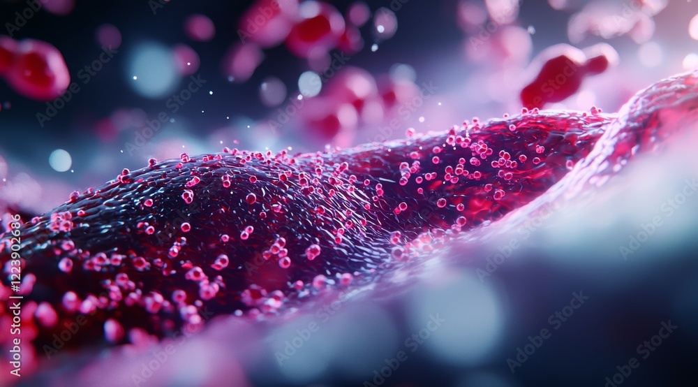 Poster close up of a red object with many small red dots