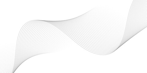 Undulate gray wave swirl. frequency soundwave; twisted curve lines with blend effect. Technology, data science, geometric border pattern. Isolated on white background. Vector illustration 