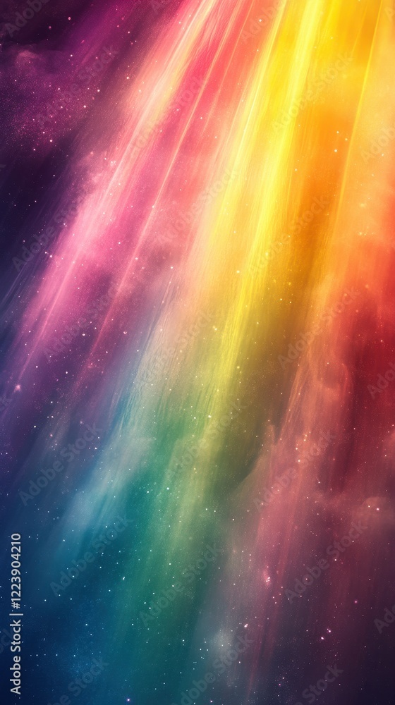 Poster colorful rainbow background with scattered stars creating a vibrant and dynamic visual effect