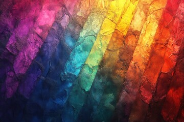 Colorful abstract painting featuring a vibrant rainbow background with bold brush strokes and texture