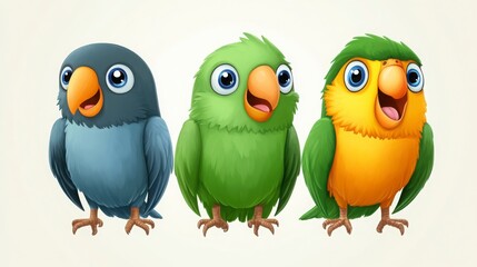 Fototapeta premium Colorful Cartoon Birds with Expressive Faces and Vibrant Feathers