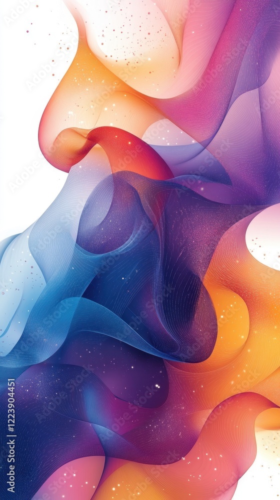 Poster abstract colorful background with flowing waves and scattered stars in a vibrant design