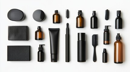 daily haircare items styled with urban flair, isolated against a white background,