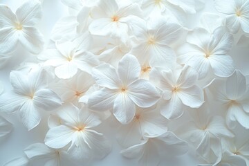 Naklejka premium Delicate white flowers arranged closely, soft lighting. Perfect for backgrounds, wedding themes, or spa/beauty concepts.