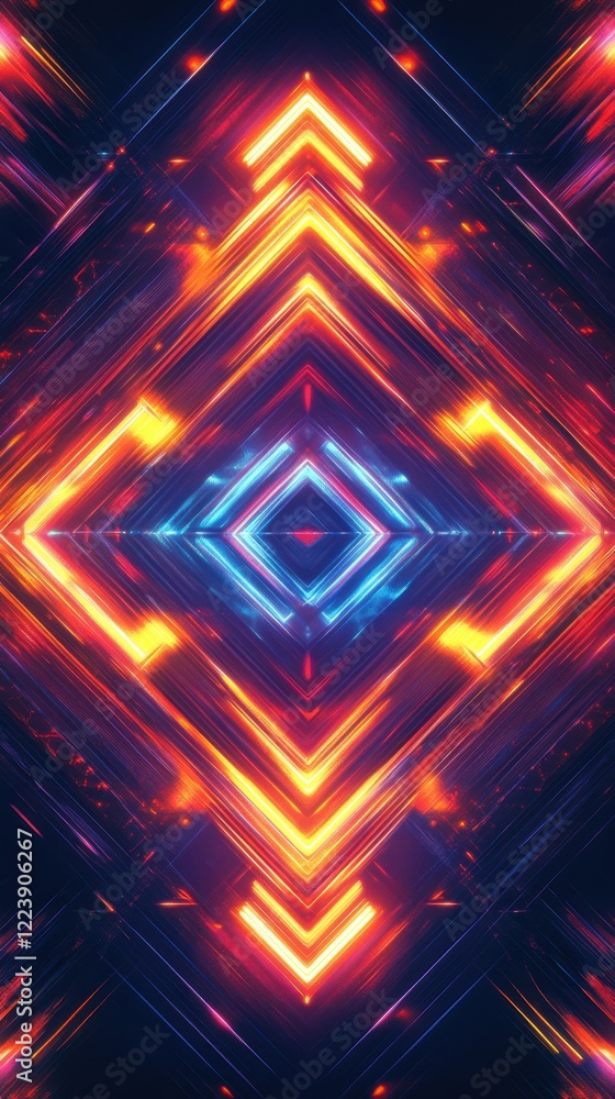 Poster abstract background featuring glowing squares and geometric patterns in vibrant colors