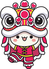 Fototapeta premium Adorable Chinese lion dance cartoon illustration