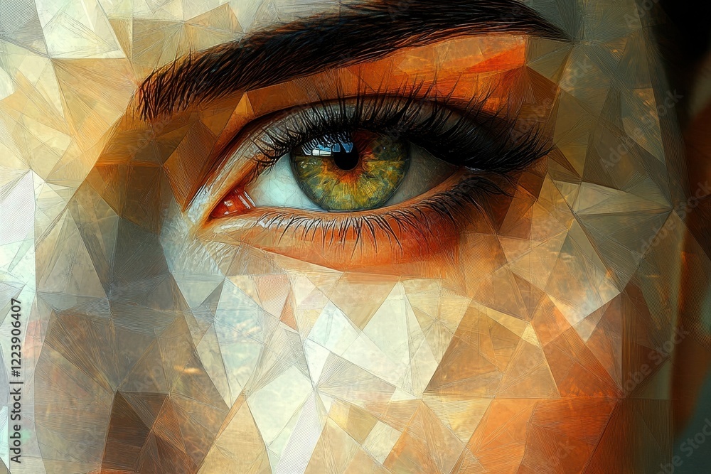 Poster close-up of a womans eye with a vibrant and colorful abstract background behind it