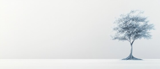 Obraz premium Serenity in Nature: Minimalist Tree Silhouette in Soft Light Against a Light Background