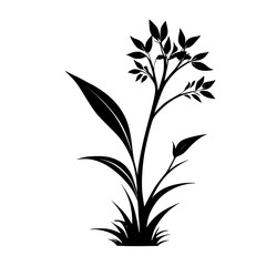 Elegant Black and White Plant Silhouette: Minimalist Botanical Illustration