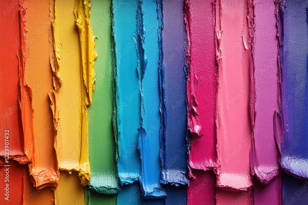 Poster variety of colorful paints in open containers arranged on a white surface for art projects
