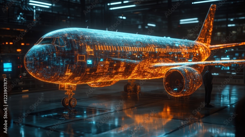 Aufkleber futuristic digital airplane design in a high-tech environment showcasing advanced technology and int
