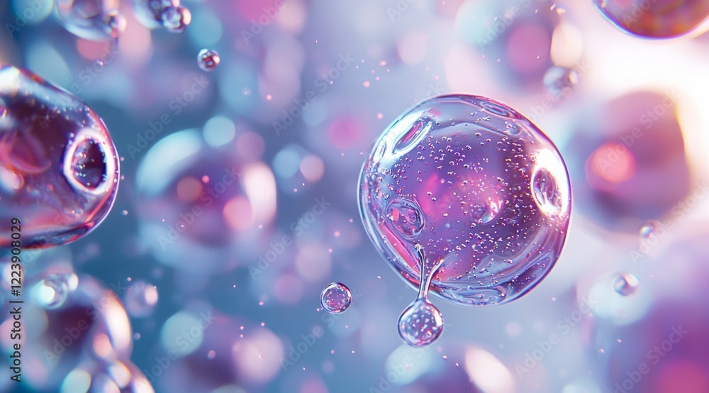 Poster close up of a bunch of small bubbles with one of them being a large one