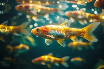 Illuminated Modern Aquaculture Farm with Underwater Lights Surrounded by Water Elements