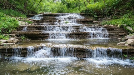 Gully water cascading over smooth stones in a serene natural setting