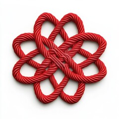 Naklejka premium A vibrant red decorative knot arranged in a flower-like design, showcasing intricate patterns and craftsmanship.