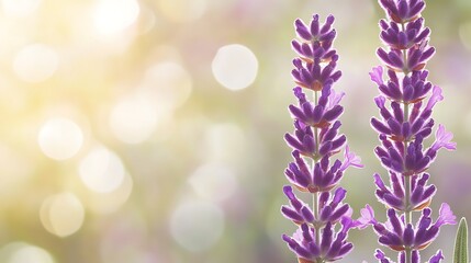 Obraz premium Two Lavender Stalks Bloom Brightly In Soft Sunlight