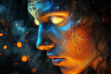 Fototapeta premium Close-up portrait of a woman with luminous face paint.