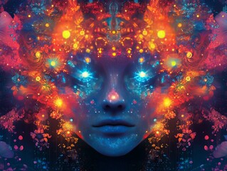 Fototapeta premium Cosmic Woman: Vibrant colors, surreal art
