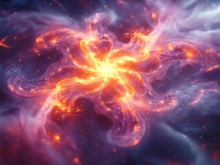 Fototapeta premium Abstract fiery nebula, cosmic swirl of light