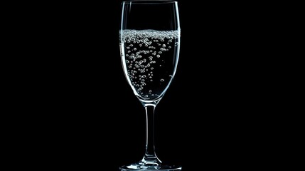 A crystal-clear glass of champagne with bubbles rising to the top