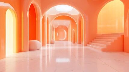 Orange Archway Corridor Interior Design Minimalist Architecture