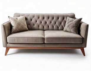 Fototapeta premium modern sofa with button tufts and angular wooden legs isolated white background 