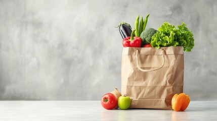 Eco bag with vegetables on gray background, ecology concept