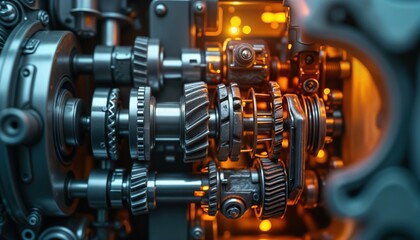 Intricate automotive gear system. Advanced engineering concept. Modern vehicle tech. Complex gear design. Futuristic auto parts. Mechanical innovation. Detailed car engine. Complex components.
