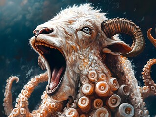 Obraz premium Ram Octopus Hybrid Digital Painting Surreal Art