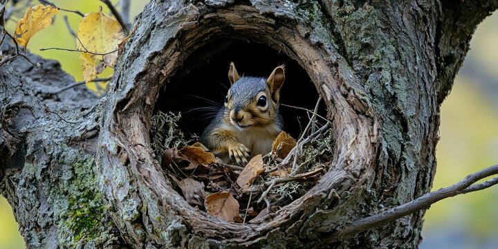 A squirrel&acirc;&euro;&trade;s nest in the crook of a tree, made of leaves, twigs, and bits of moss.