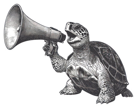 PNG Turttle holding a big megaphone animal turtle black.