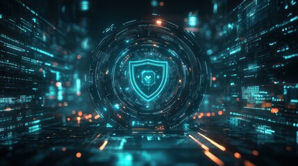 Fototapeta premium Digital shield in futuristic cyberspace.