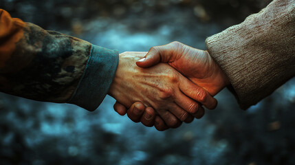 Two people reconciling with a firm handshake