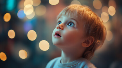 A child showing wonder at a museum exhibit with selective focus