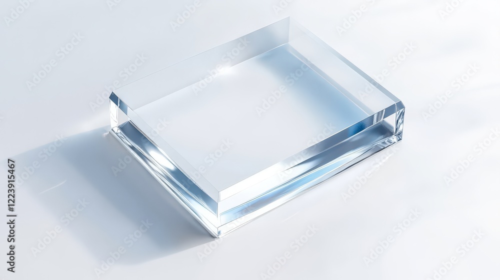 Poster clear glass rectangular display block on white background