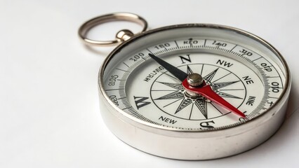 Silver Compass on White Background