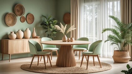 Fototapeta premium Scandinavian Minimalism: A Cozy and Elegant Dining Room