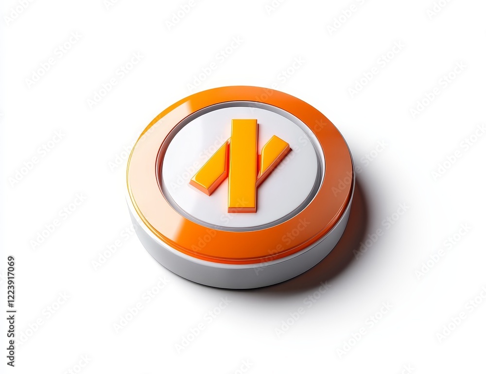 Poster orange and white 3d button with parallel lines symbol.