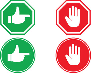 Stop and Go Signs in Green and Red Hand Symbols for Guidance and Prohibition.